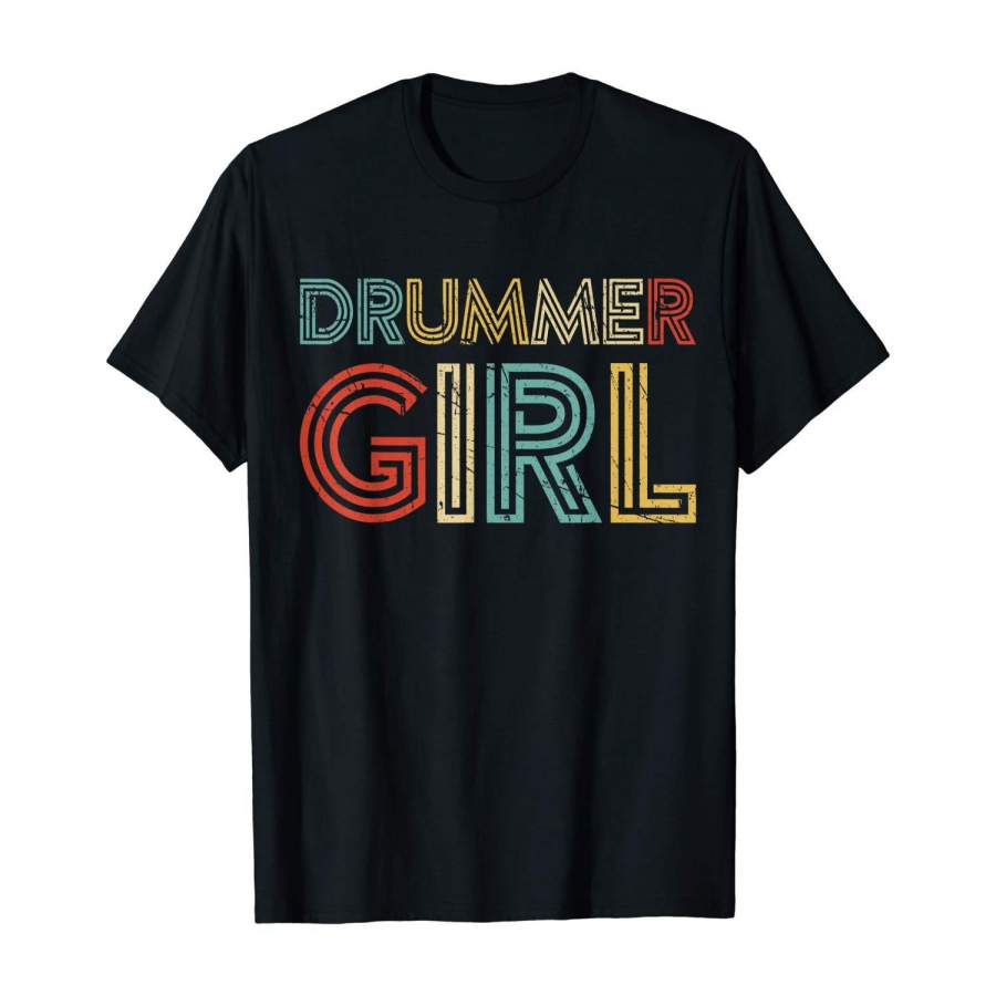 Drummer Girl Retro Vintage Drumming Musician Percussionist T-Shirt