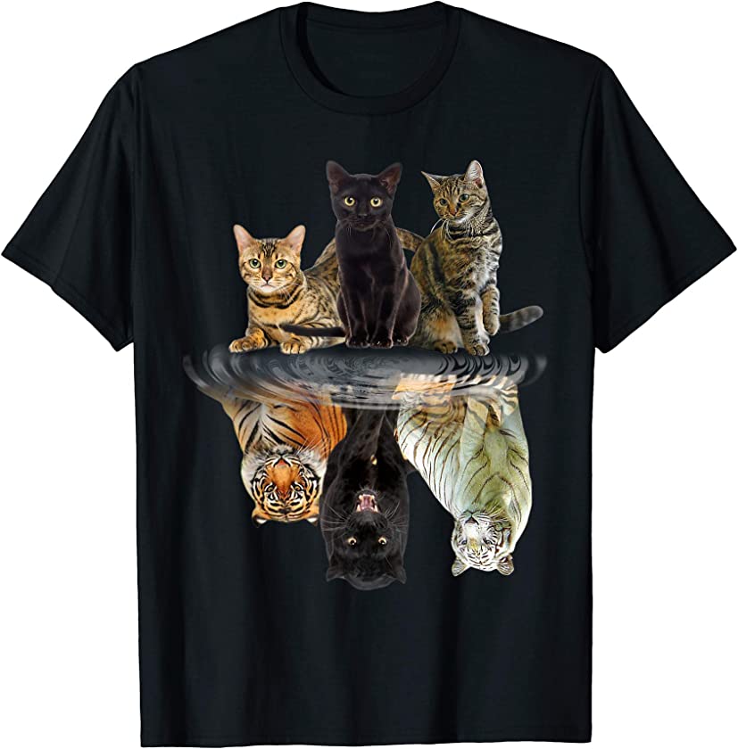 Cats Reflection Gift Friend Cat Lovers Cute Tiger T-Shirt