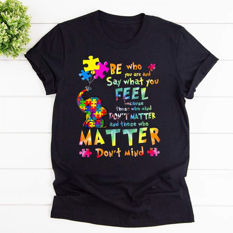 Autism awareness elephant be who you are black cotton t shirt for men and women s-6xl