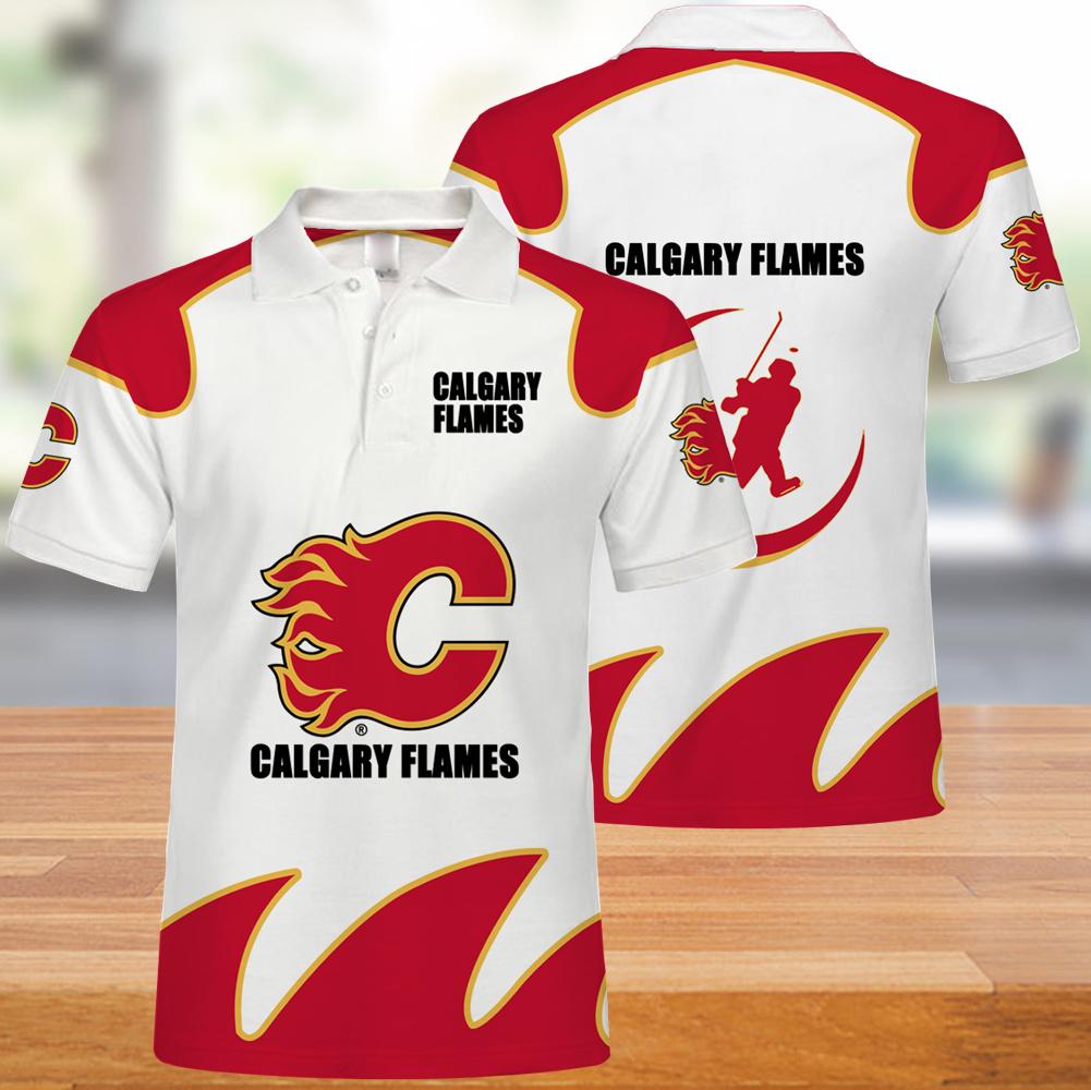 Calgary Flames Button Up Polo Shirt