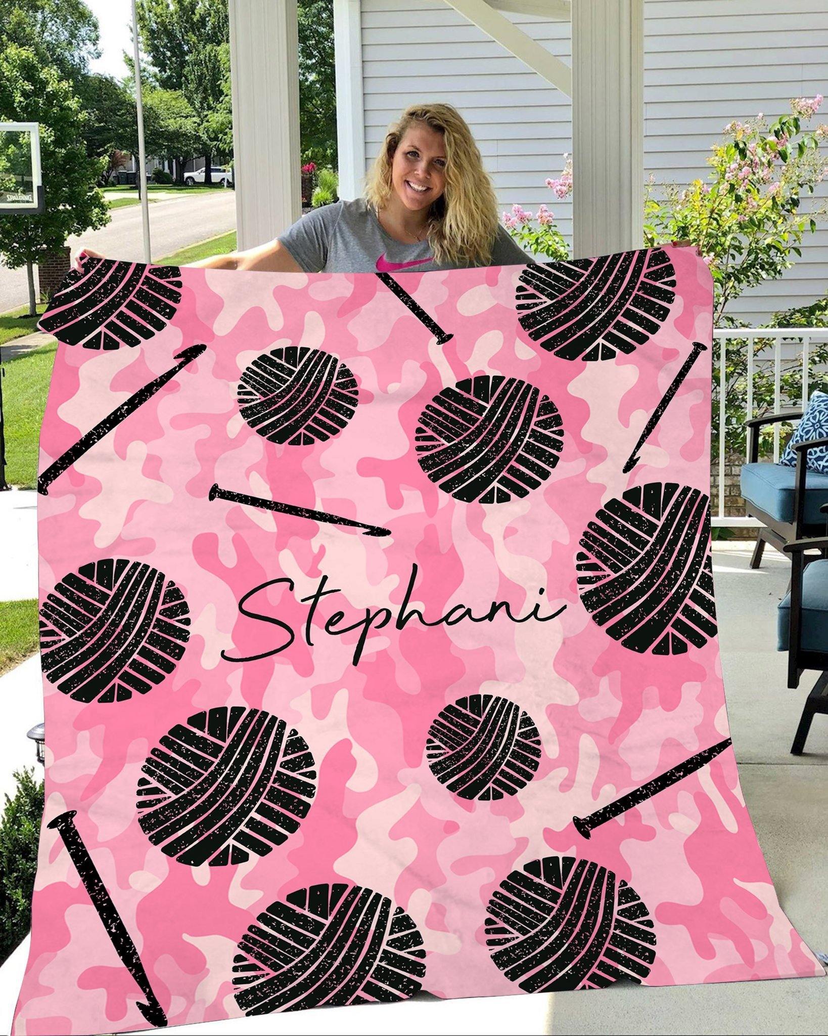 [Personalized Name] Pink Camo Crochet – Gift For Girl Unique Gifts Ideas For Home Decor Gifts For Family – Fleece Blanket Sherpa Blanket