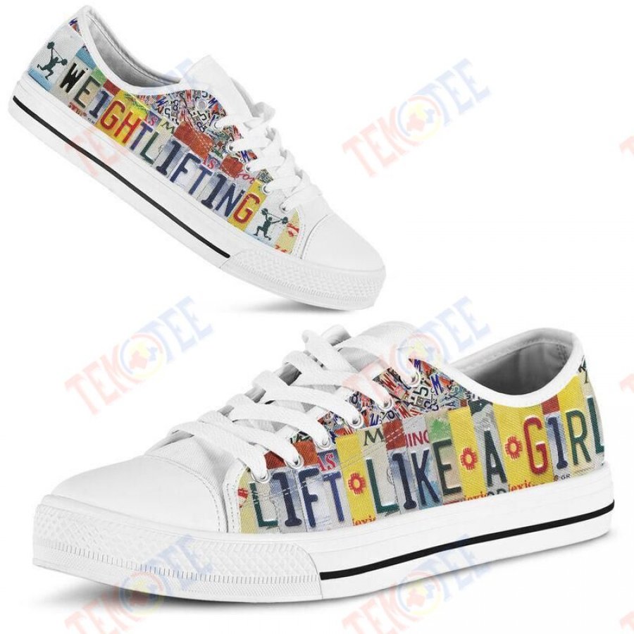 Mens Womens Weightlifting Lift Like A Girl License Plates Low Top Shoes Custom Print Footwear Converse Sneakers TMT235