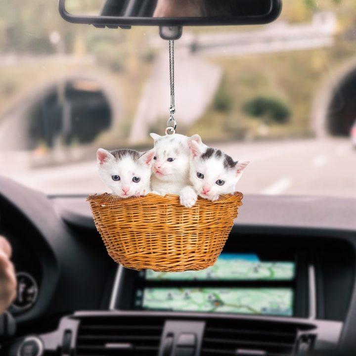 8 Cat Kittens In Basket Car Hanging Ornament