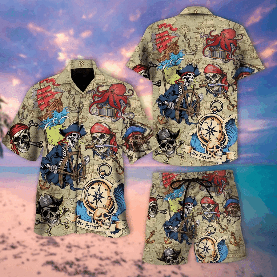 Hawaii Aloha Shirts Vintage Skull Pirate Ha64905