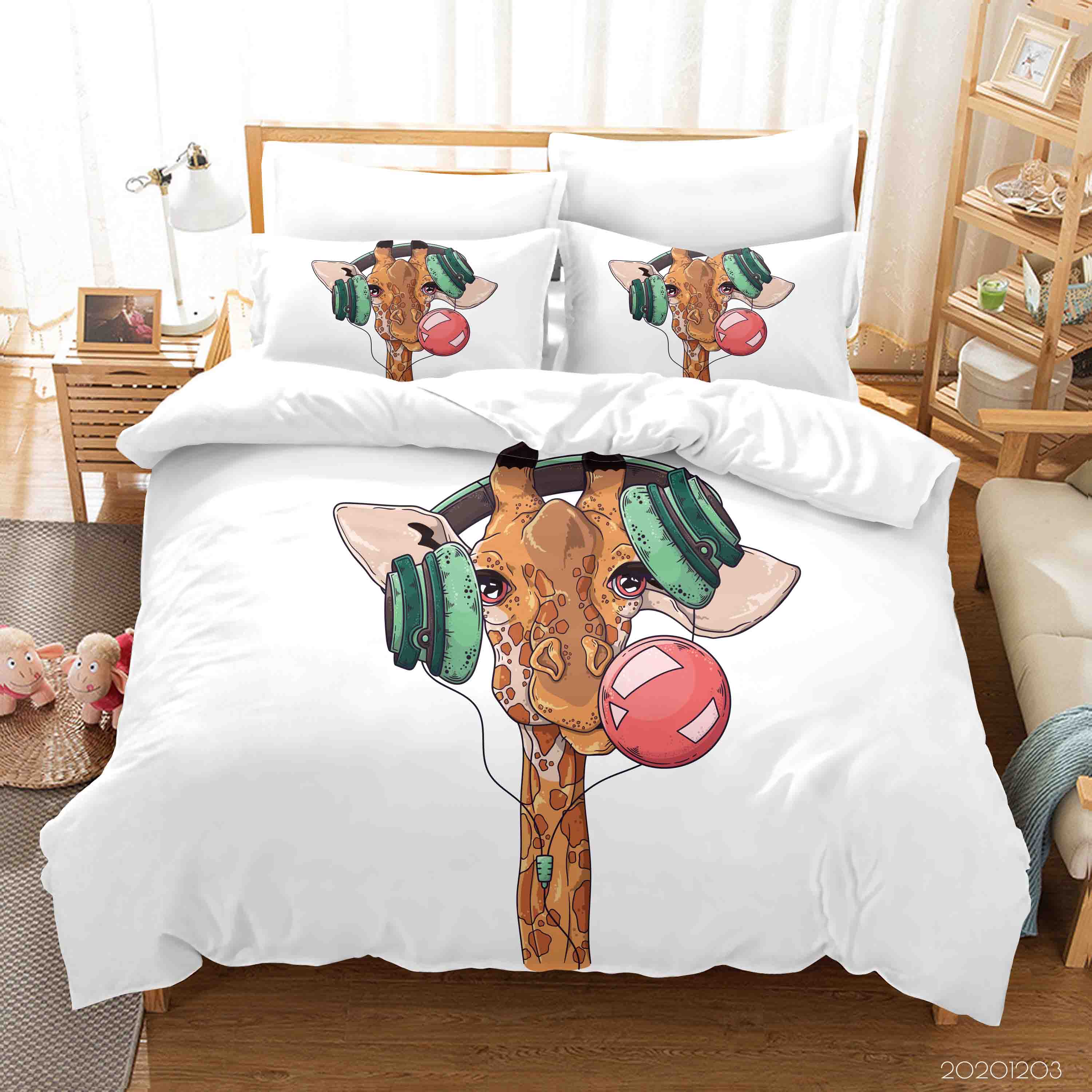 3D Cartoon Hand Drawn Giraffe Animal Pink Bubble Gum Quilt Cover Set Bedding Set Duvet Cover Pillowcases Lxl