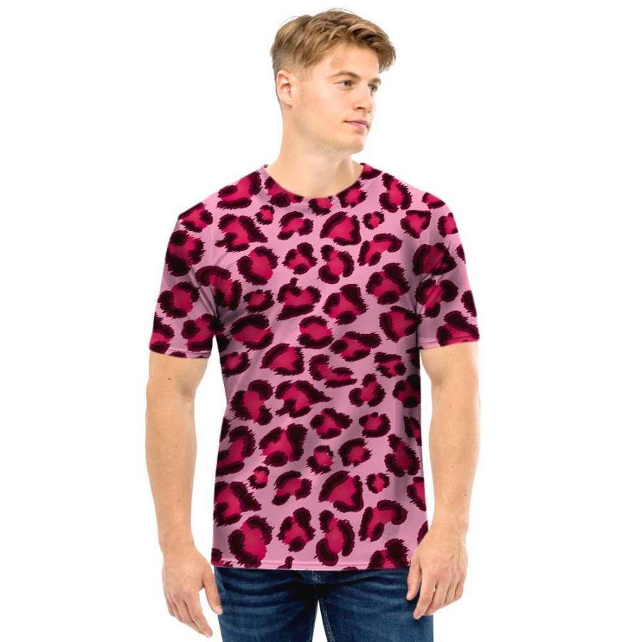 Pink Leopard Print Men T Shirt