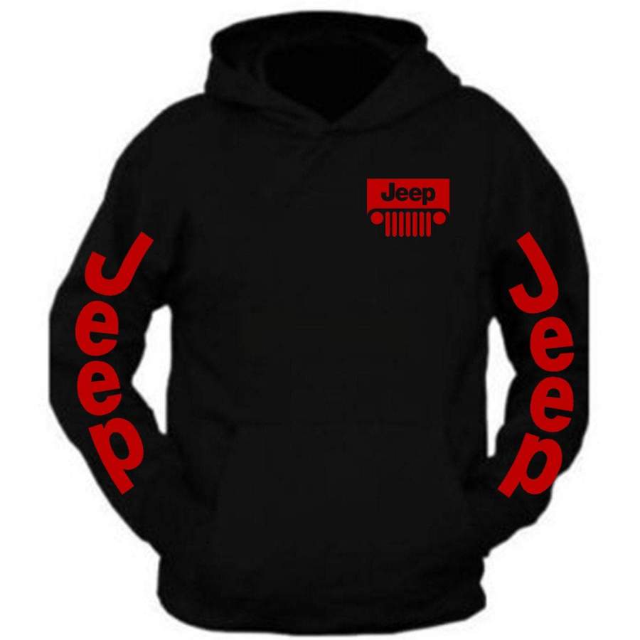 New Red Jeep Tee /// Black Hoodie // S 2xl /// 4×4 /// Off Road Black Hoodie Hooded Sweatshirt