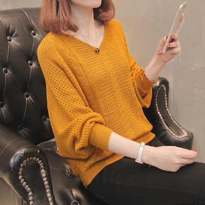 Autumn Knitted Jumper V Neck Hollow Out Pullovers Vintage Sweaters Women Long Sleeve Straight Tops Elegant Female Basic Knitwear alx