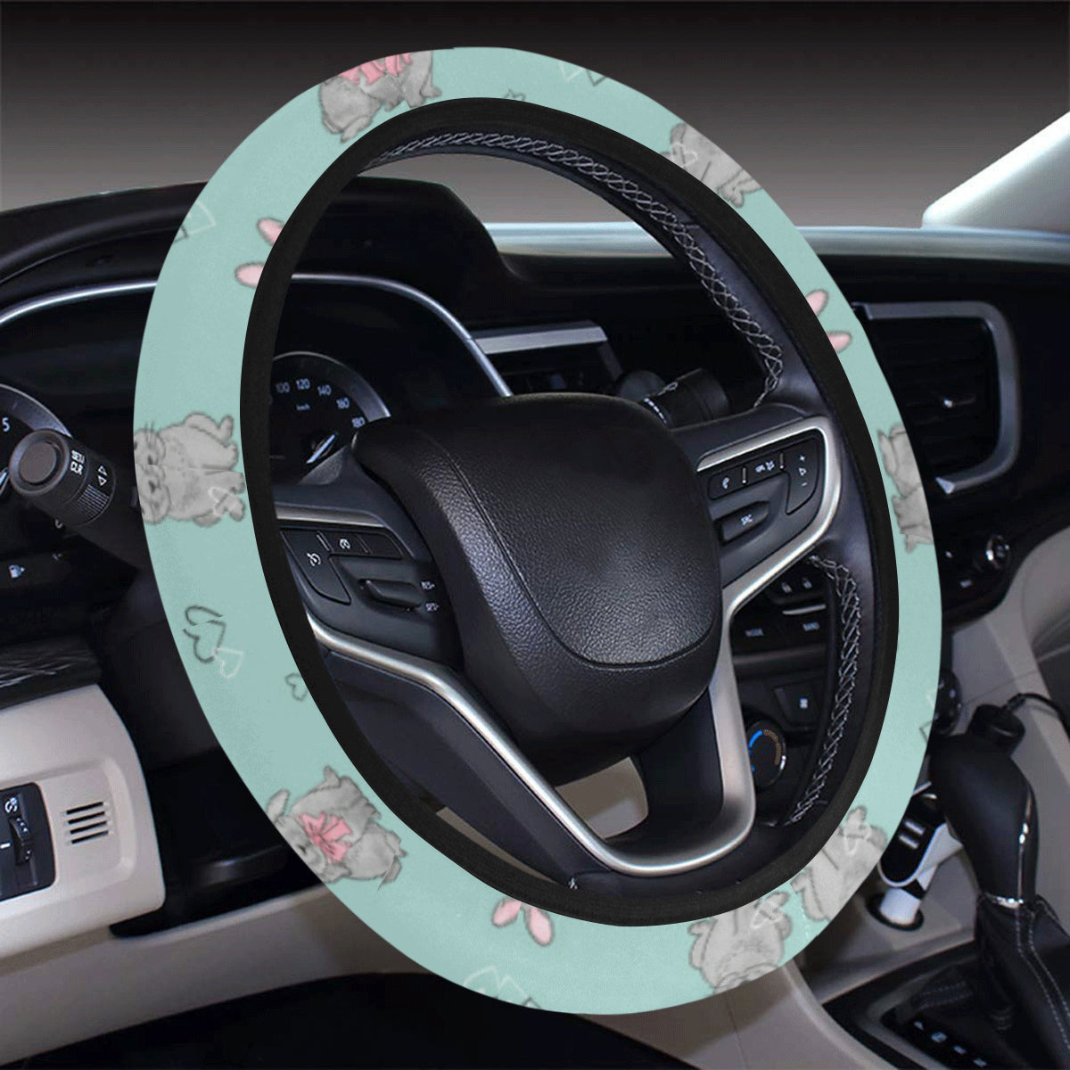 Bunny Pattern Print Design 02 Steering Wheel Cover With Elastic Edge