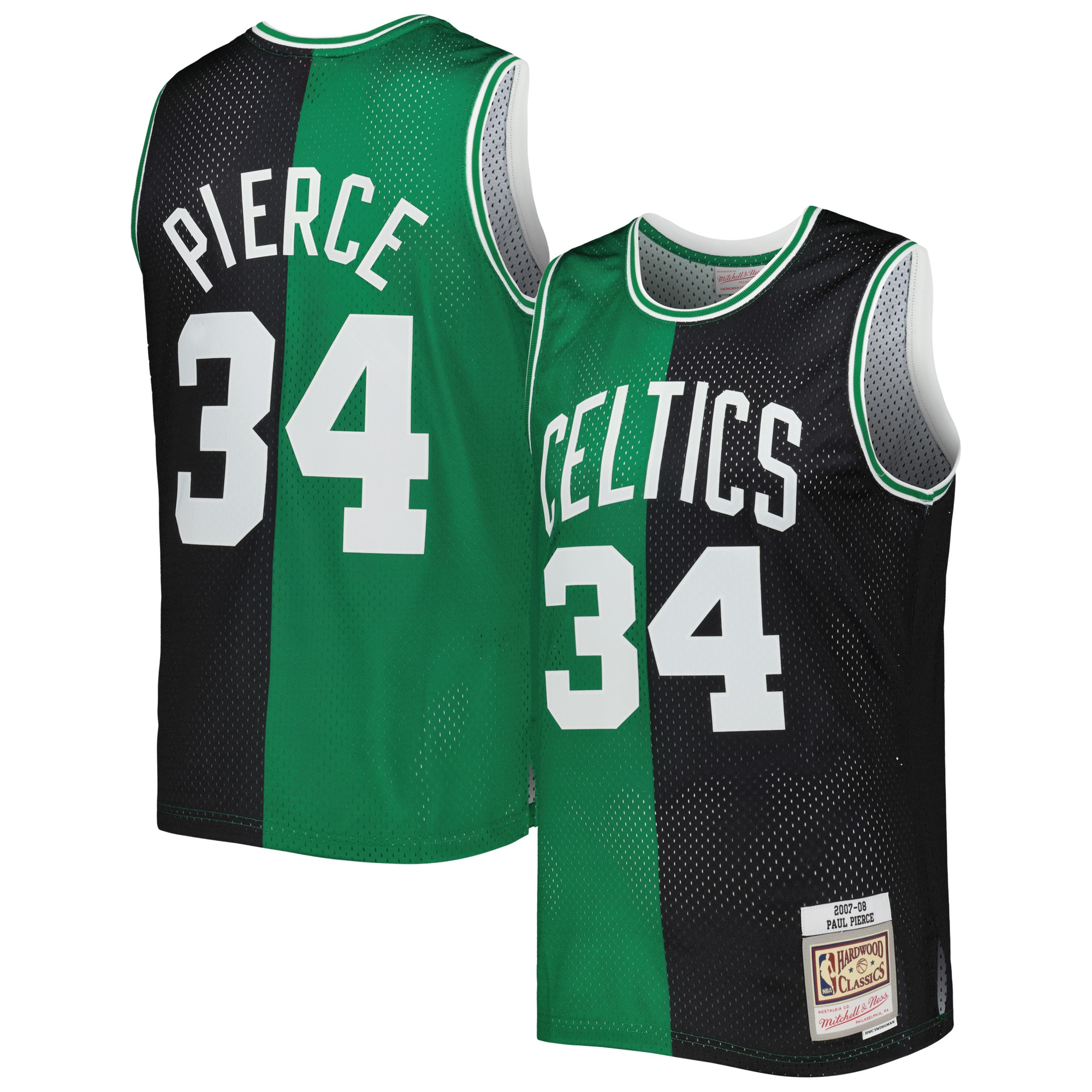 Paul Pierce Boston Celtics Mitchell & Ness Hardwood Classics 2007/08 Split Swingman Jersey – Black/Kelly Green