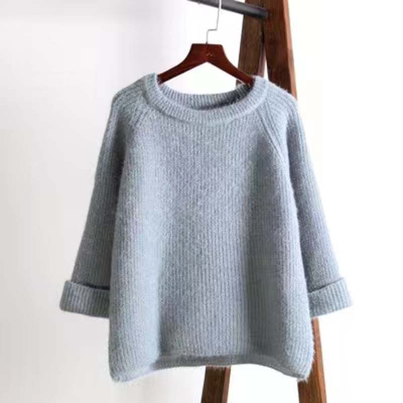 Crew Neck Pullover Sweater Women’s Trumpet Sleeve Top Warm and Loose Bottoming Shirt In Autumn and Winter Pink Knitted Jumpers alx