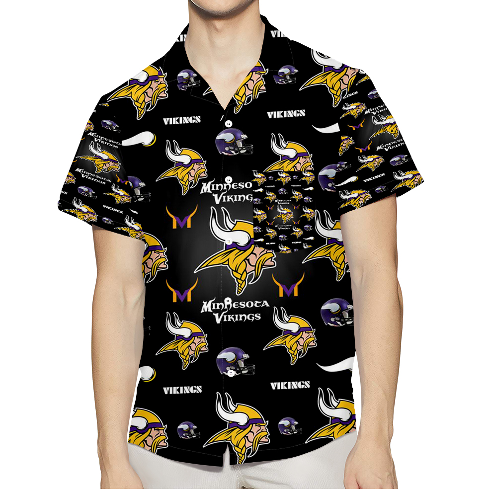 Minnesota Vikings Emblem V14 3D All Over Print Summer Beach Hawaiian Shirt With Pocket