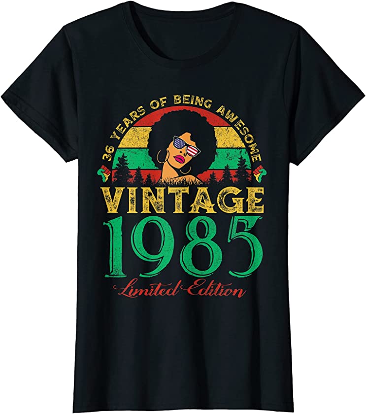 Womens Vintage 1985 Sunset 36 Years Old Black Woman 36th Birthday T-Shirt