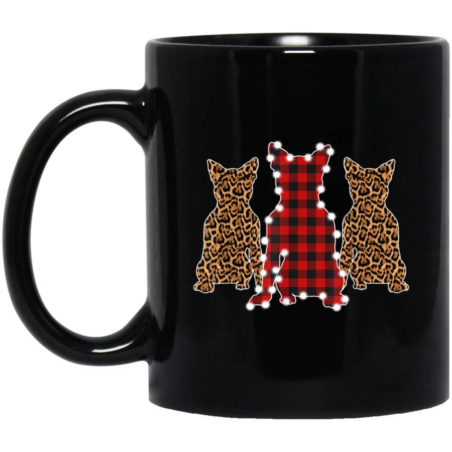 Boston terrier kick it Merry Christmas led light leopard 11 oz 15 oz Mug Black