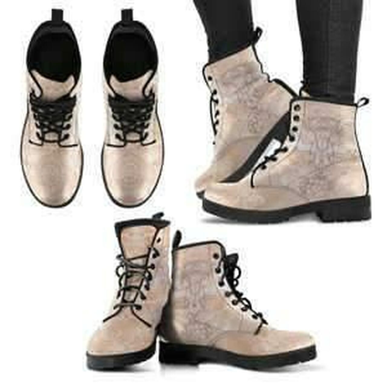 Beige Elephant Handcrafted Leather Boots Fashion Women Boots Shoes Shoes5471