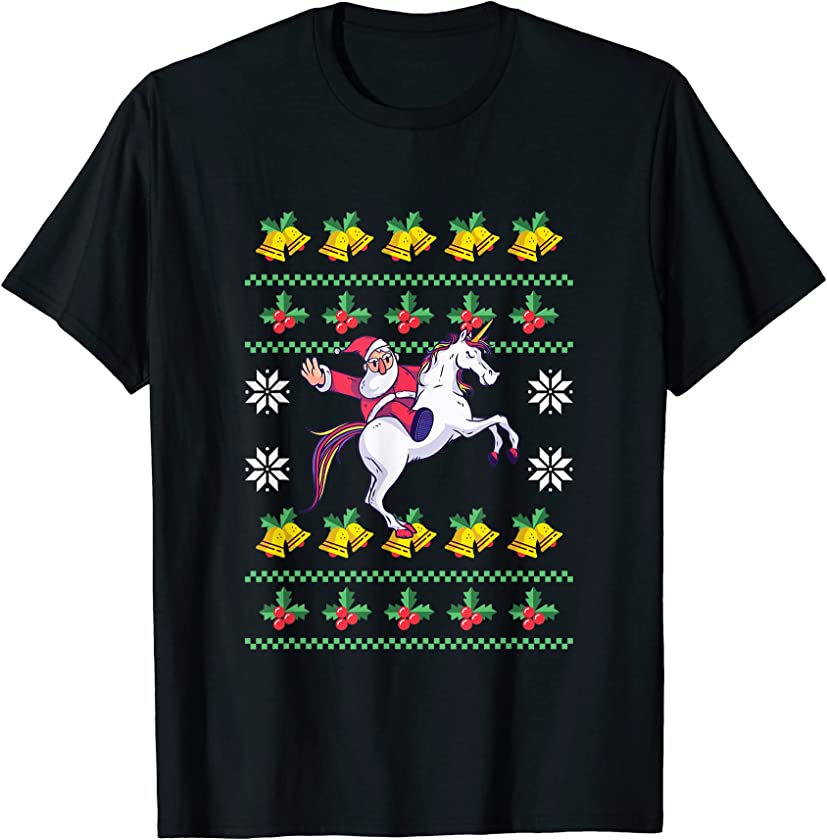 Ugly Christmas Santa Claus New Year Horse Riding Equestrian T-Shirt