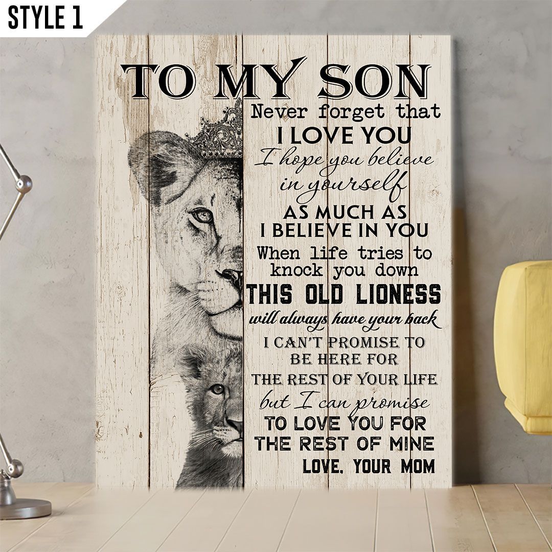 To My Son Lion Mom And Son Brown Vertical Canvas Home Decor