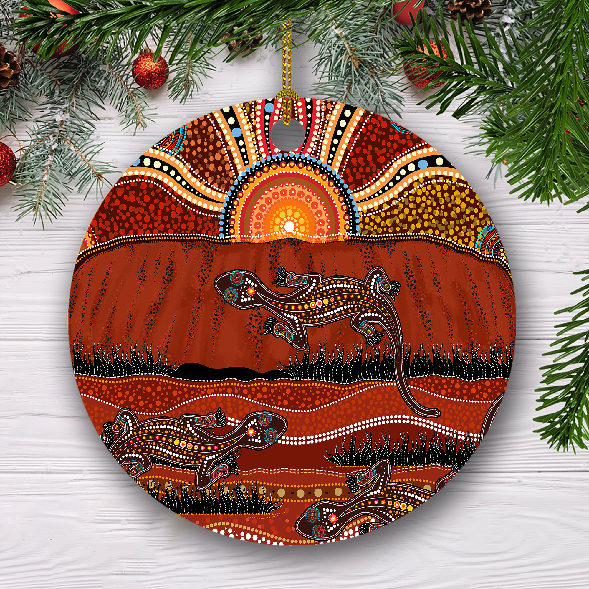 Tmarc Tee Aboriginal Art Lizards Running Christmas Ornaments