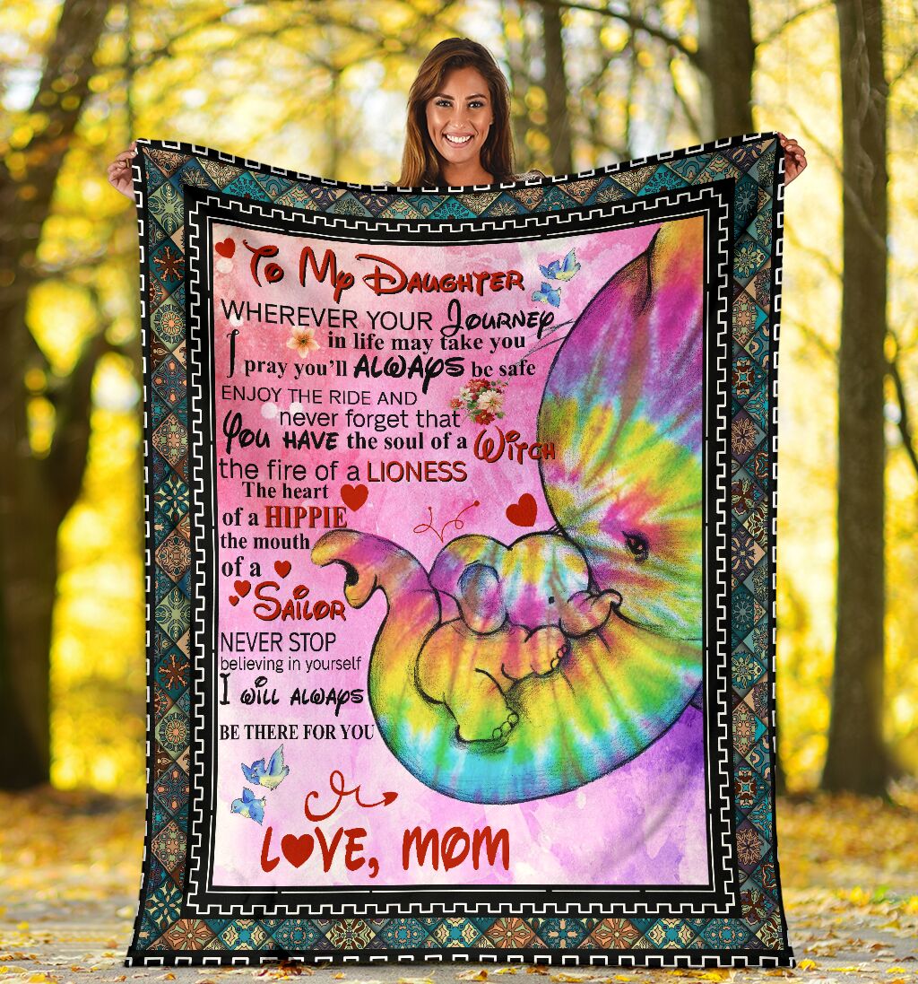 To My Daughter Wherever Your Journey In Life Elephant Hippie Ultra Soft Cozy Plush Fleece Blanket