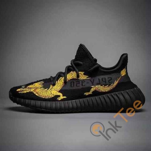 Yellow Dragon In Black Limited Edition Custom Shoes Personalized Name Yeezy Sneakers