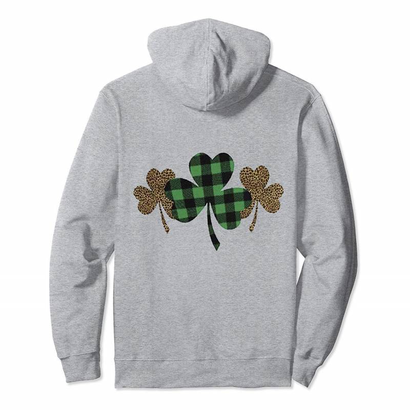 Three Shamrocks Buffalo Plaid Leopard St Patricks Day Gift Pullover Hoodie