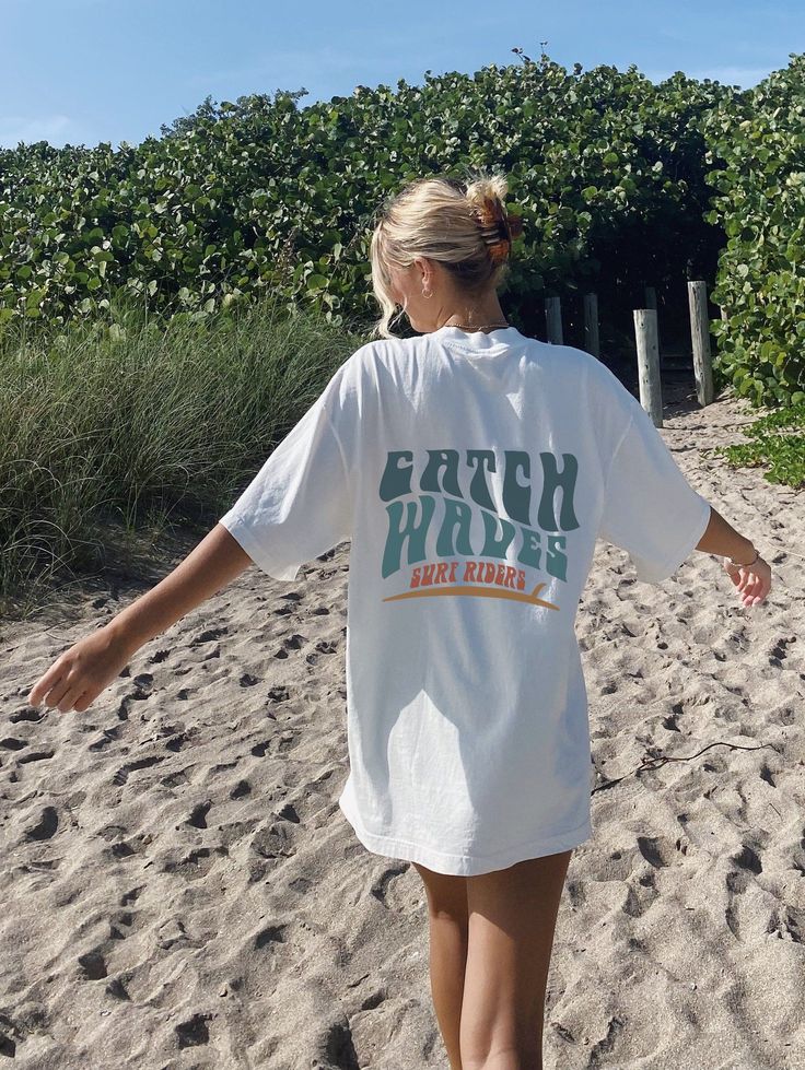 Aesthetic Surf Tee Summer Oversize Shirt Wave Words On Back Shirt Trendy Shirts Beach Bum VSCO