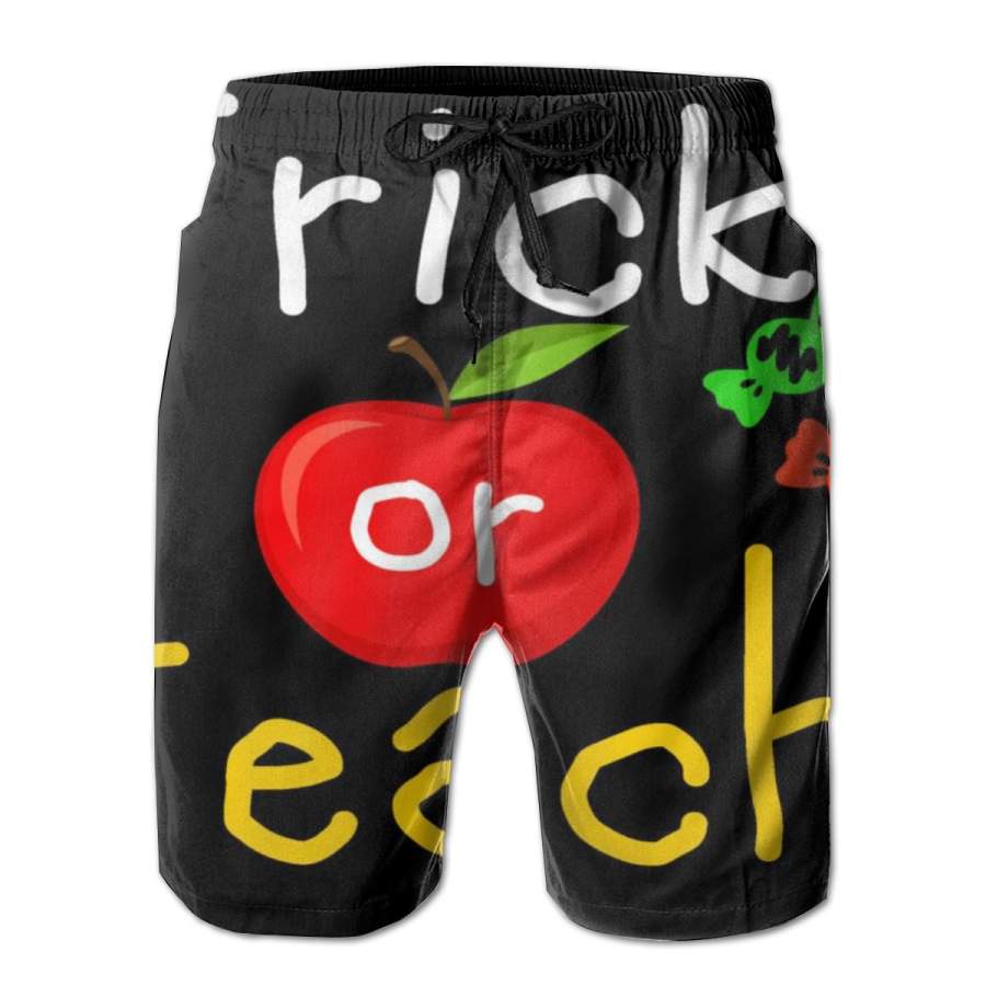 2 Pack Trick Or Teach Halloween Teacher Poster Men Swim Trunks Drawstring Elastic Waist Quick Dry Beach Shorts with Mesh Lining Swimwear Bathing Suits