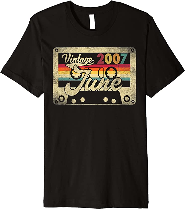 Vintage June 2007 14th Birthday 14 Years Old Retro Cassette Premium T-Shirt