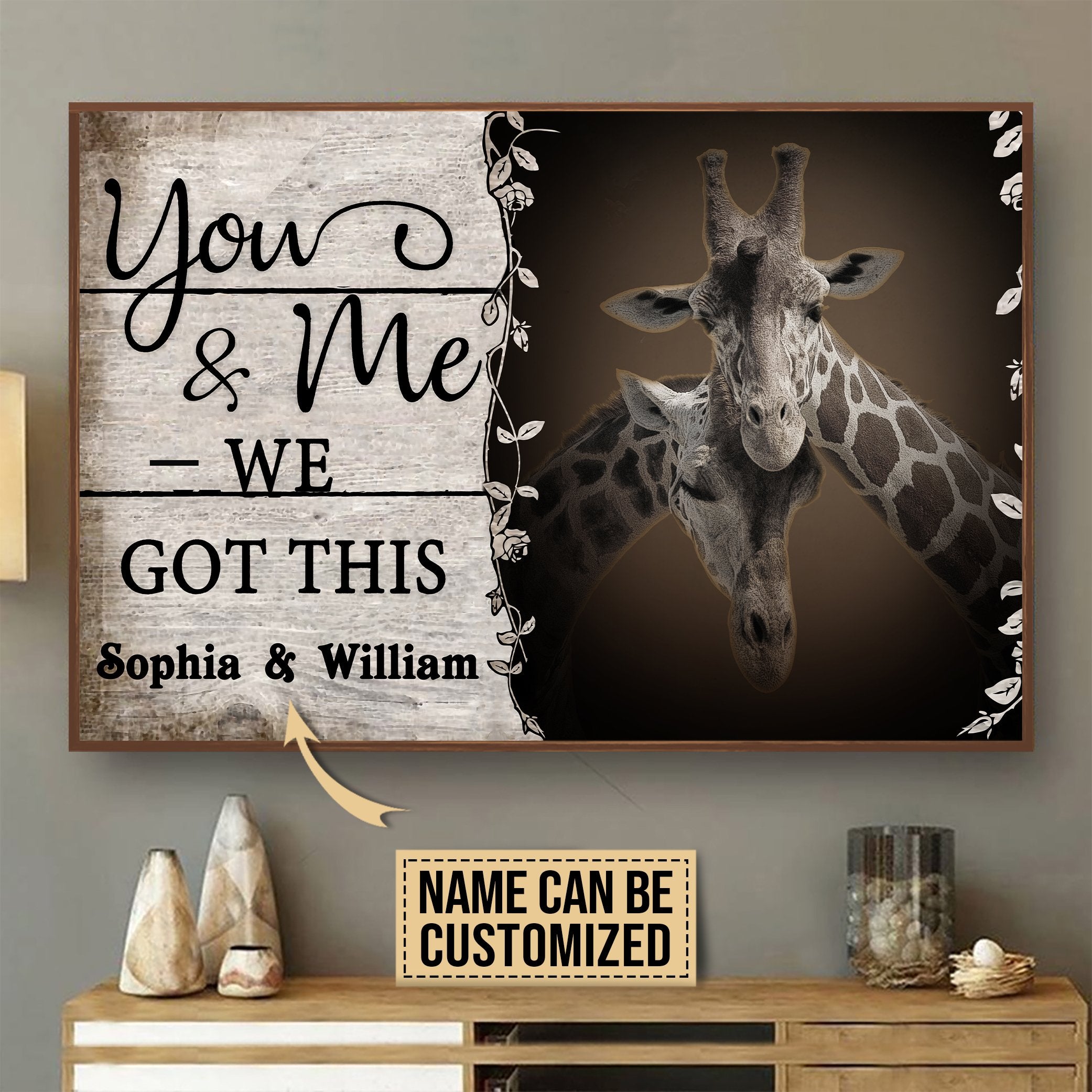 Aeticon Gifts Personalized Giraffe You And Me Canvas Mom Dad Gift Home Decor