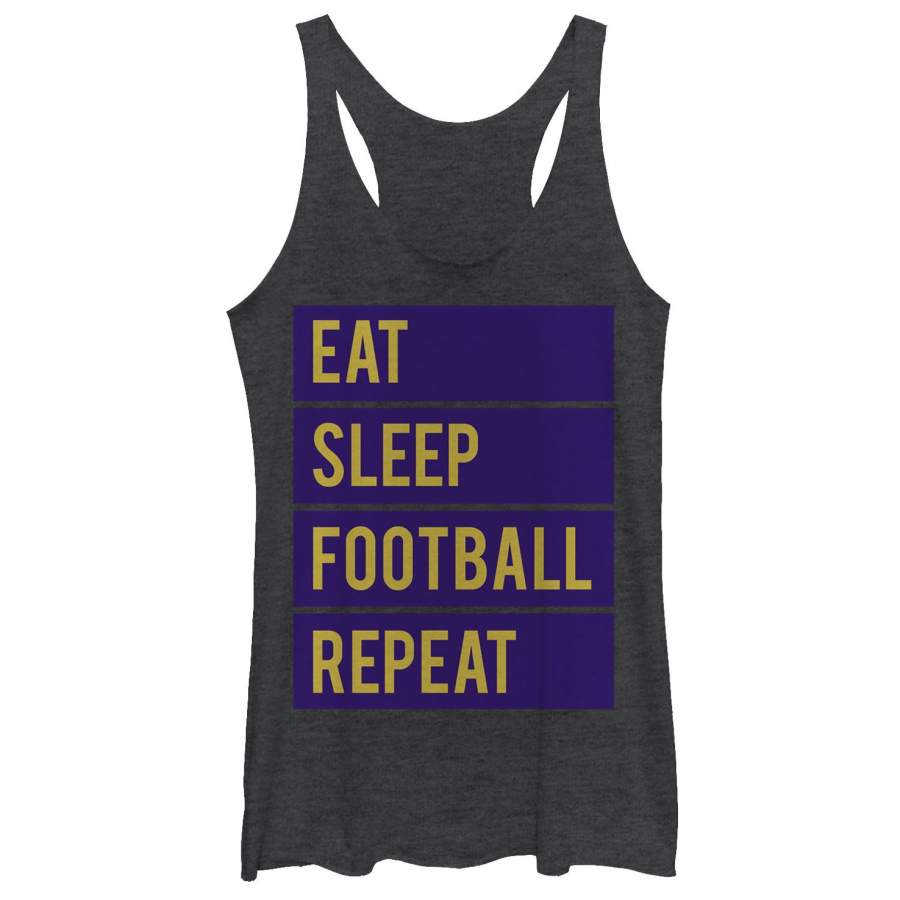 CHIN UP Women’s Eat Sleep Football Repeat  Racerback Tank Black Heather S