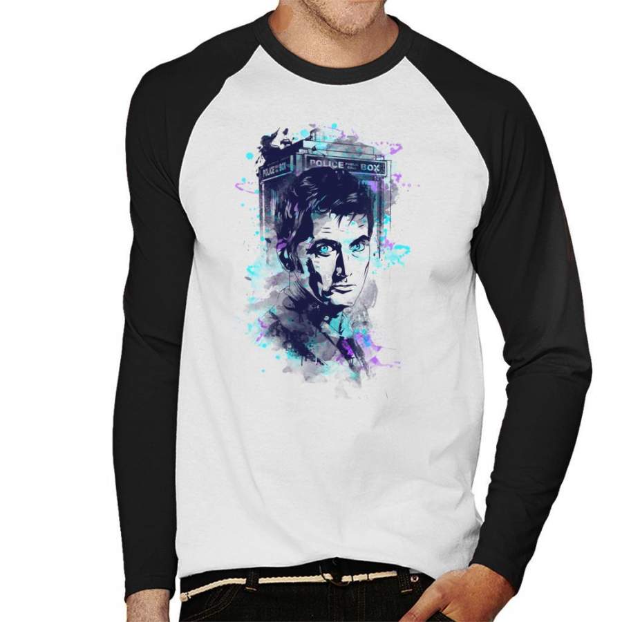 Water Colour Doctor Who David Tennant Men’s Baseball Long Sleeved T-Shirt