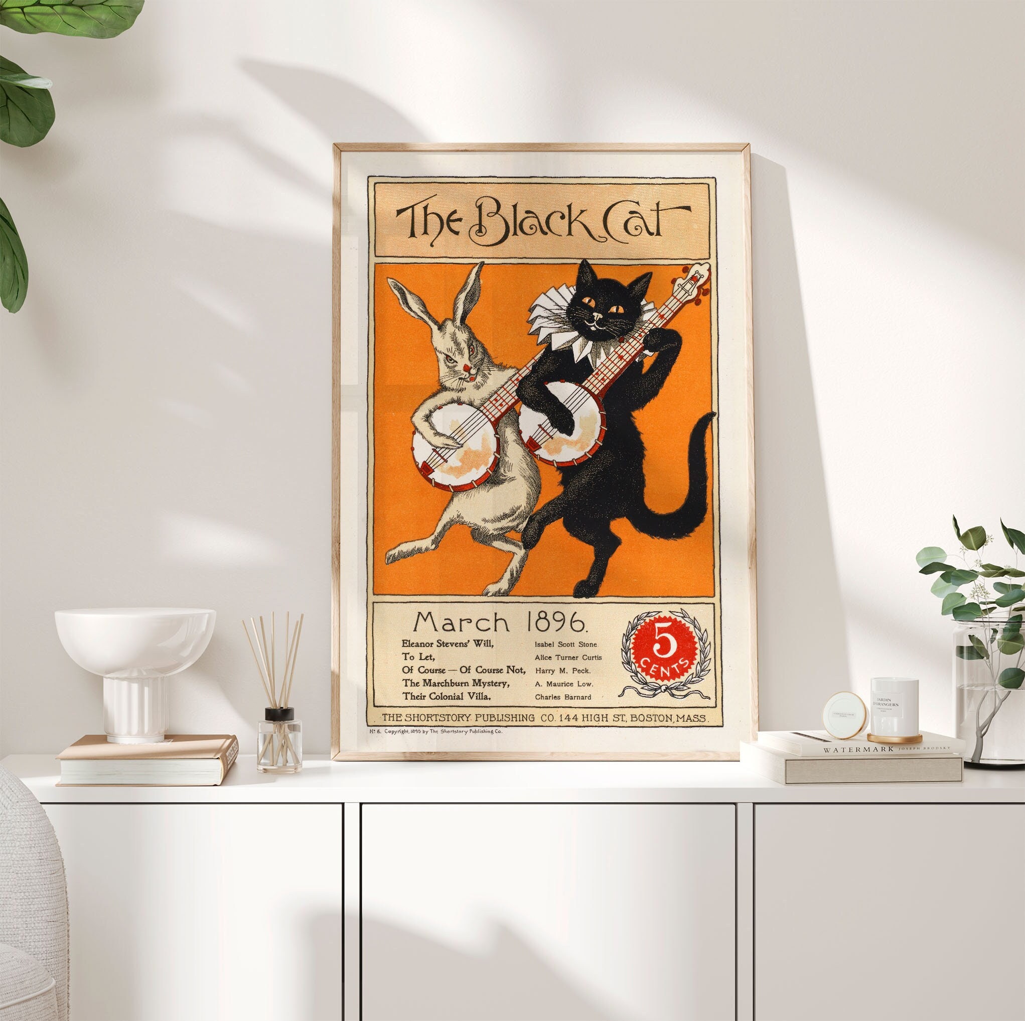 The Black Cat March 1896 Magazine Poster, Vintage Magazine Cat Poster, Retro Bunny Print, Retro Cats poster, Rabbit cat, Gift Idea PS0311