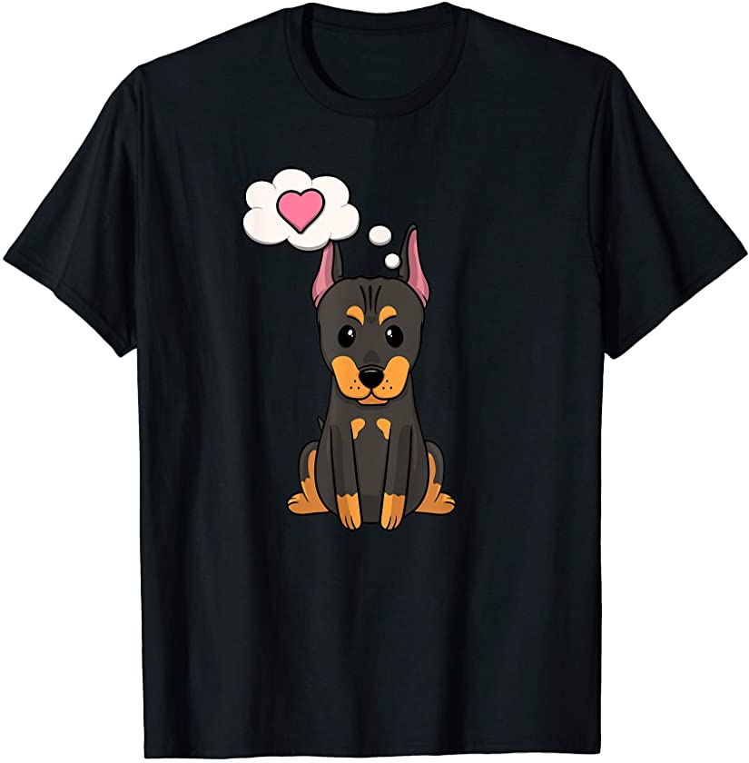 Cute Doberman Pinscher Puppy Loves You With Heart T-Shirt