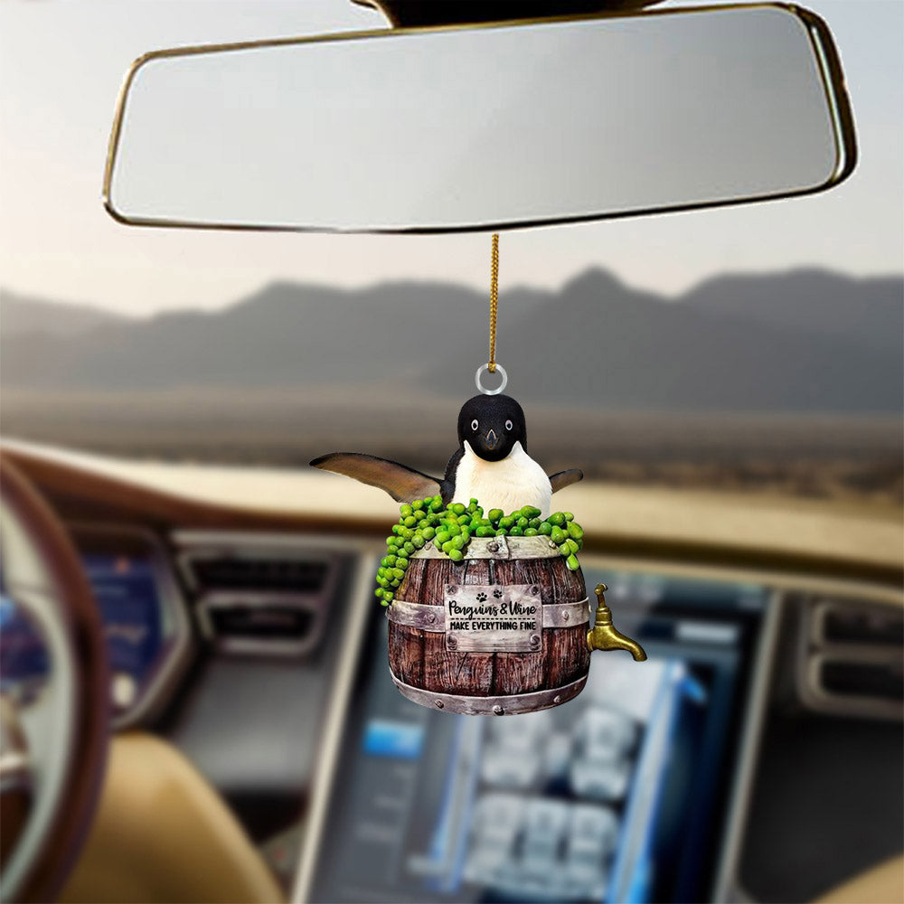 Fun Car Decor Penguin And Wine Make Everything Fine Two Sided Ornament