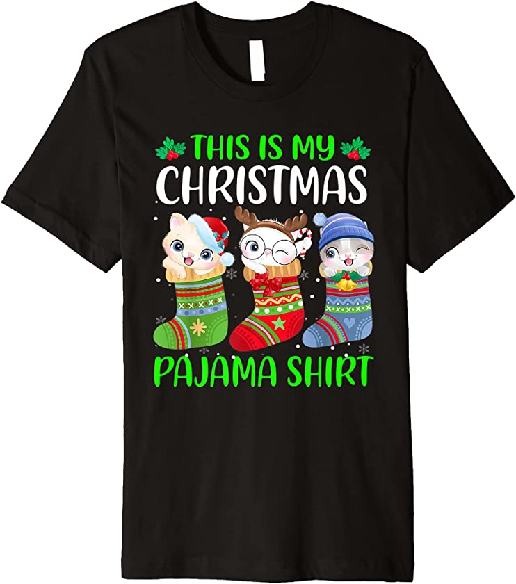 This Is My Christmas Pajama Cat Kitten Lover Xmas Lights Premium T-Shirt