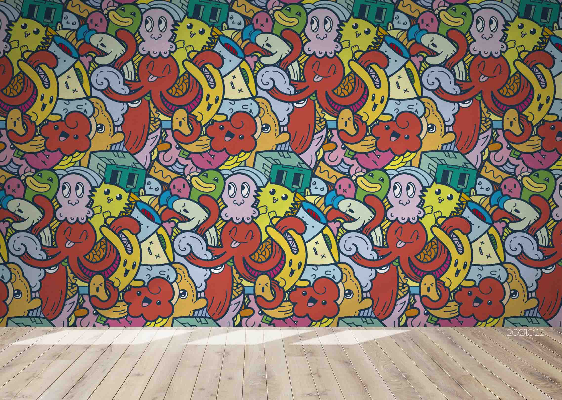 3D Cartoon Animals Color Octopus Graffiti Wall Mural Wallpaper Lqh 133