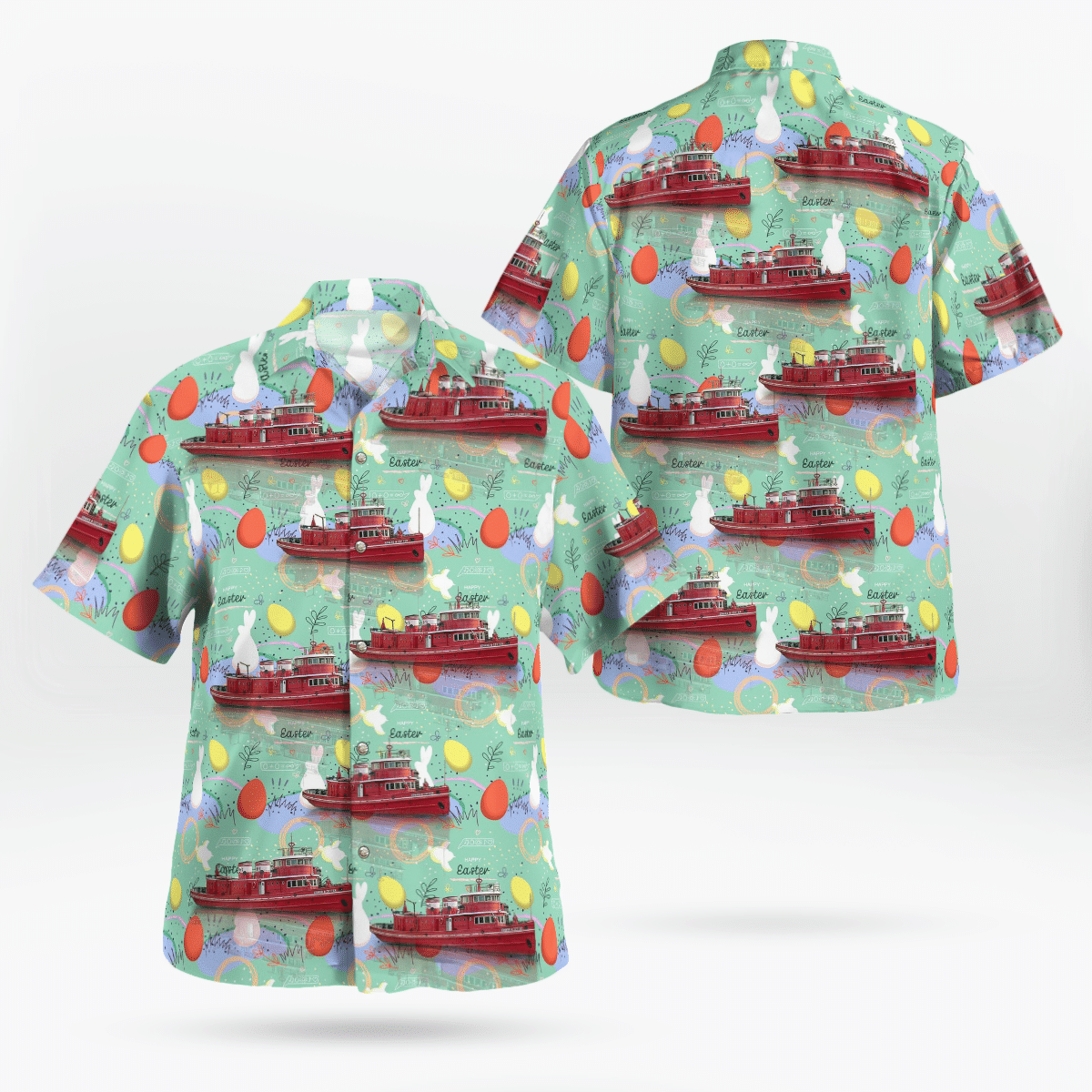 Trmp0503Bg02 Buffalo, New York, Buffalo Fire Department Edward M. Cotter Fireboat, Happy Easter Day Bunny Hawaiian Shirt