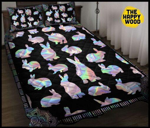 Awesome Rabbit Hologram Quilt Bed Set And Pillow Covers