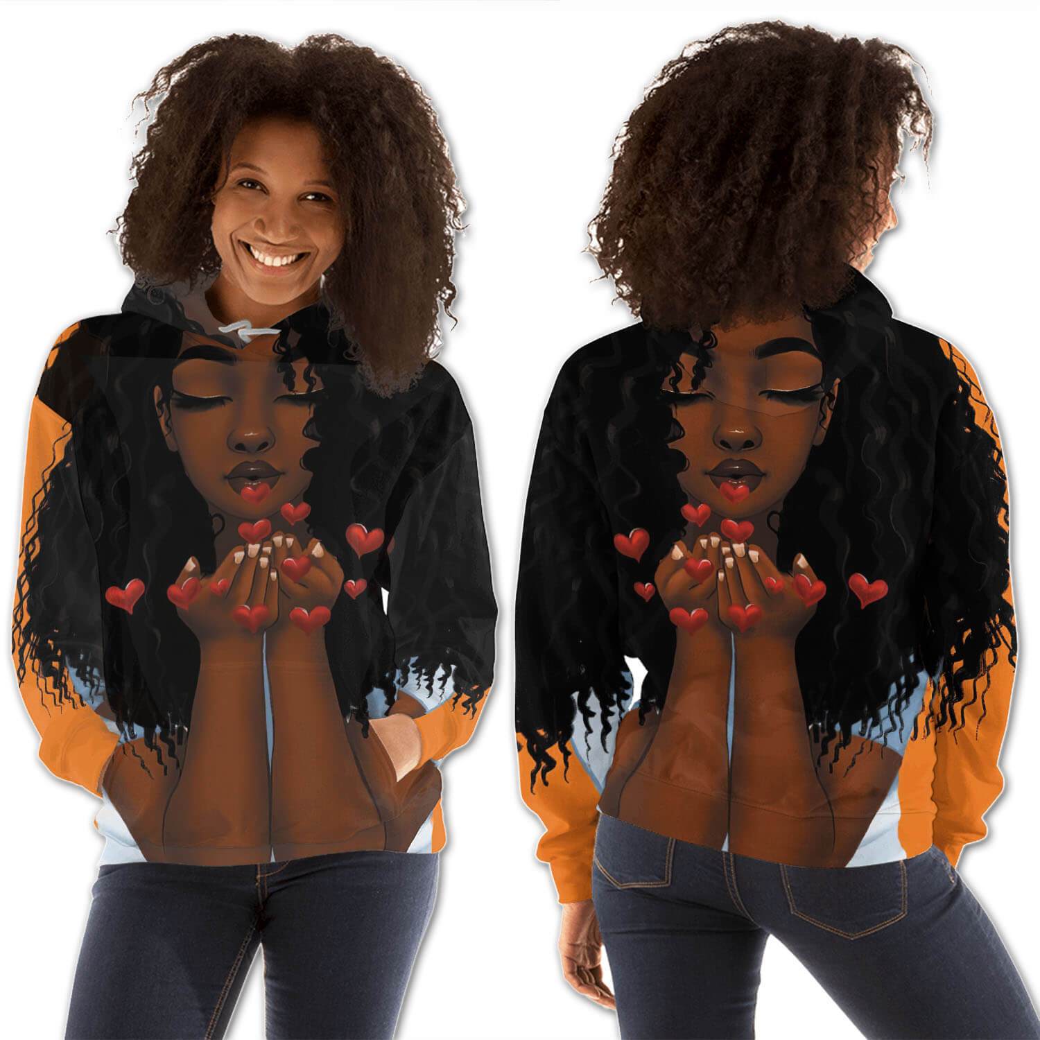 African American Hoodies Cute Melanin Girl All Over Print Womens Hooded Sweatshirt Black History Month Clothing BPS85076