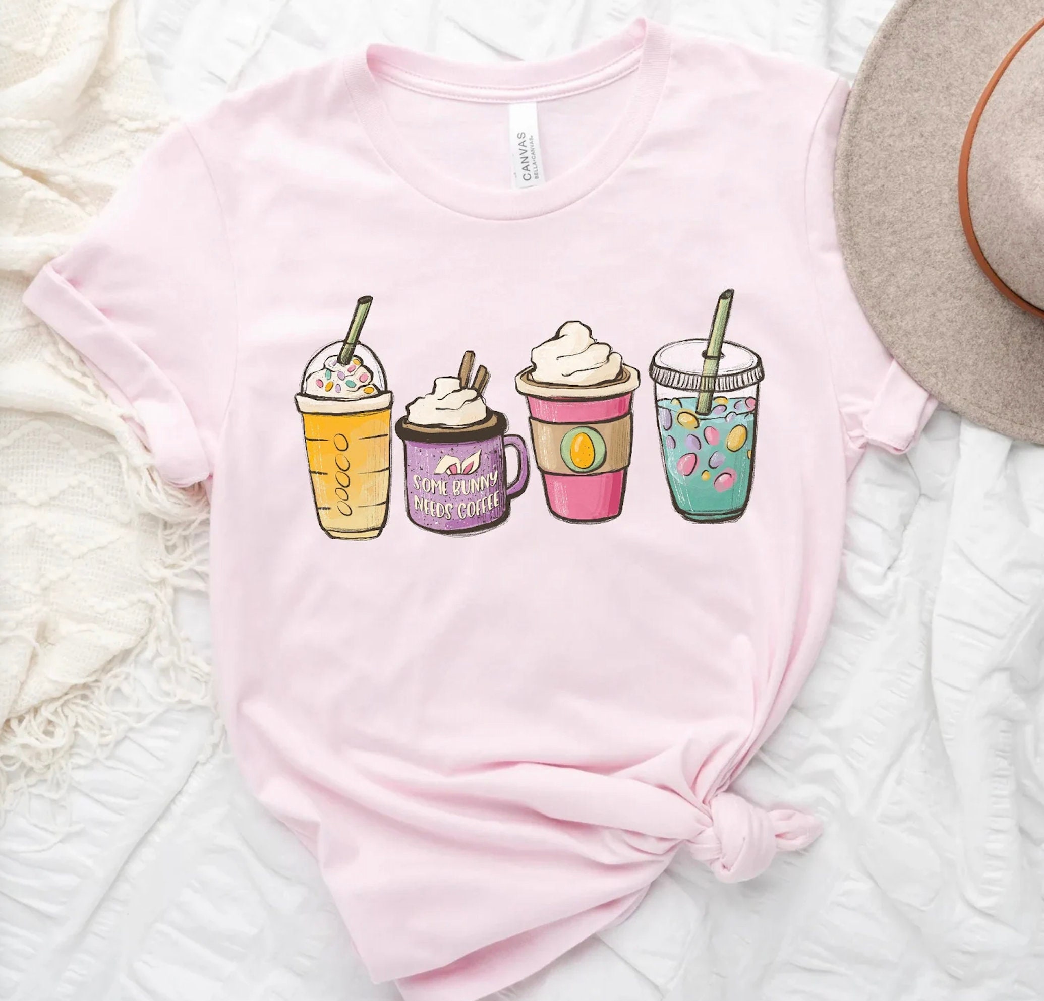 Spring Coffee Cup Shirt, Cute Coffee mug Shirt, Bunny Latte Shirt, Iced Coffee Lover Gift, Women’s Cute Easter Shirt, Easter Sweatshirt Tee