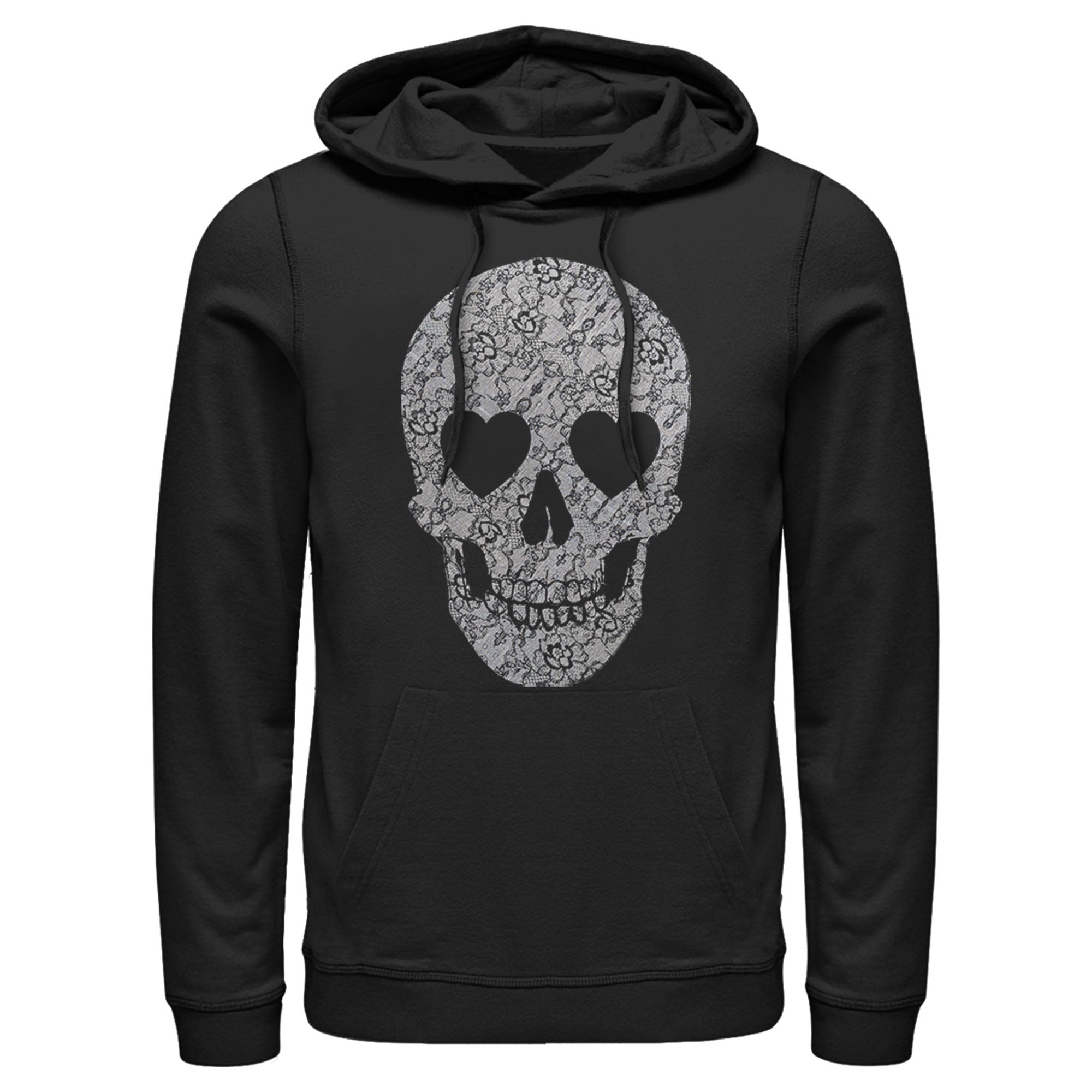 Lost Gods Men’S Lace Print Heart Skull  Pull Over Hoodie