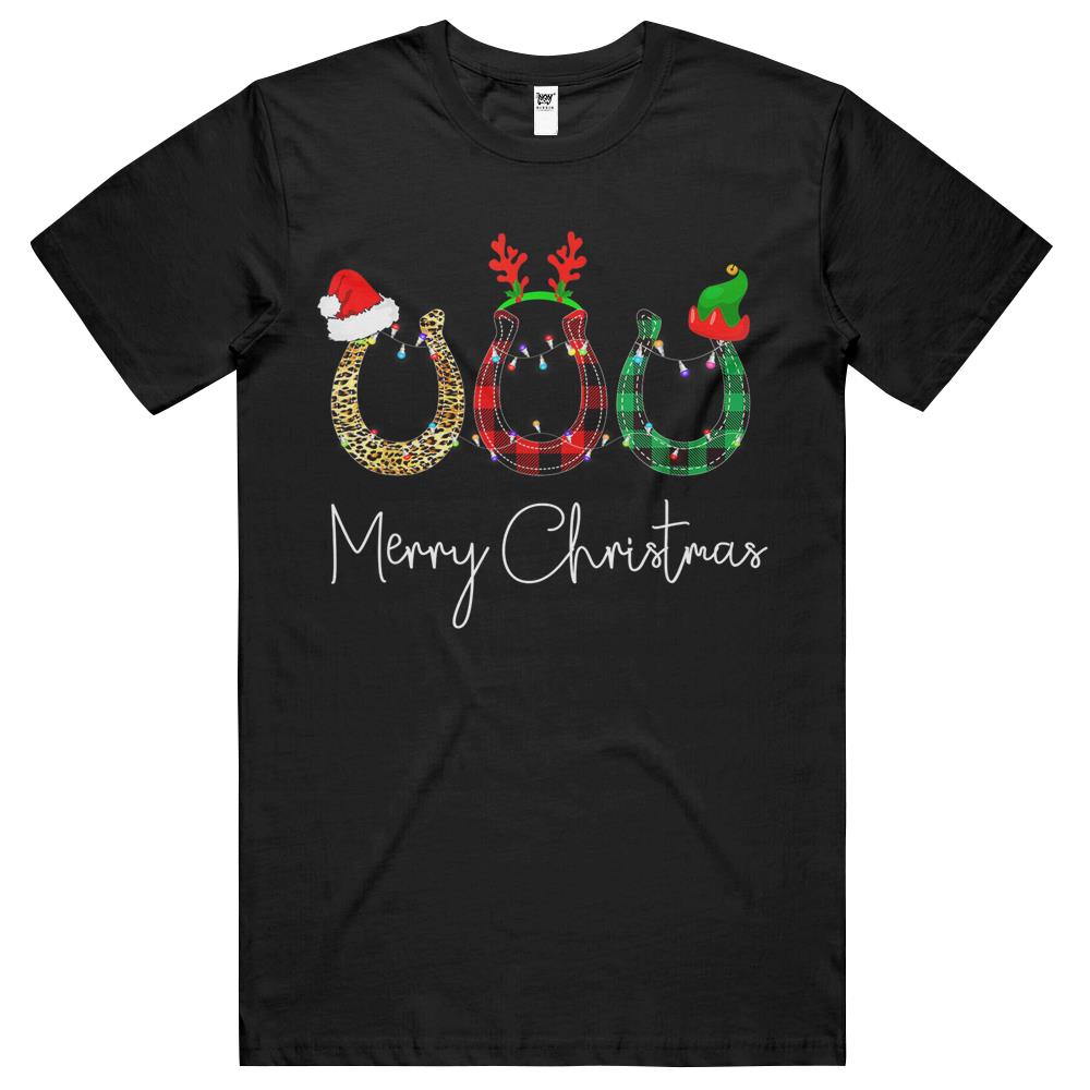 Christmas Horseshoe Shirt Leopard Plaid Santa Hat Horse Xmas T Shirts