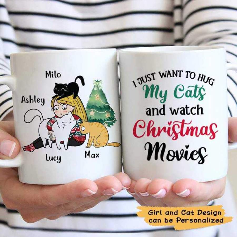 Hug Cats Watch Christmas Movies Personalized Mug