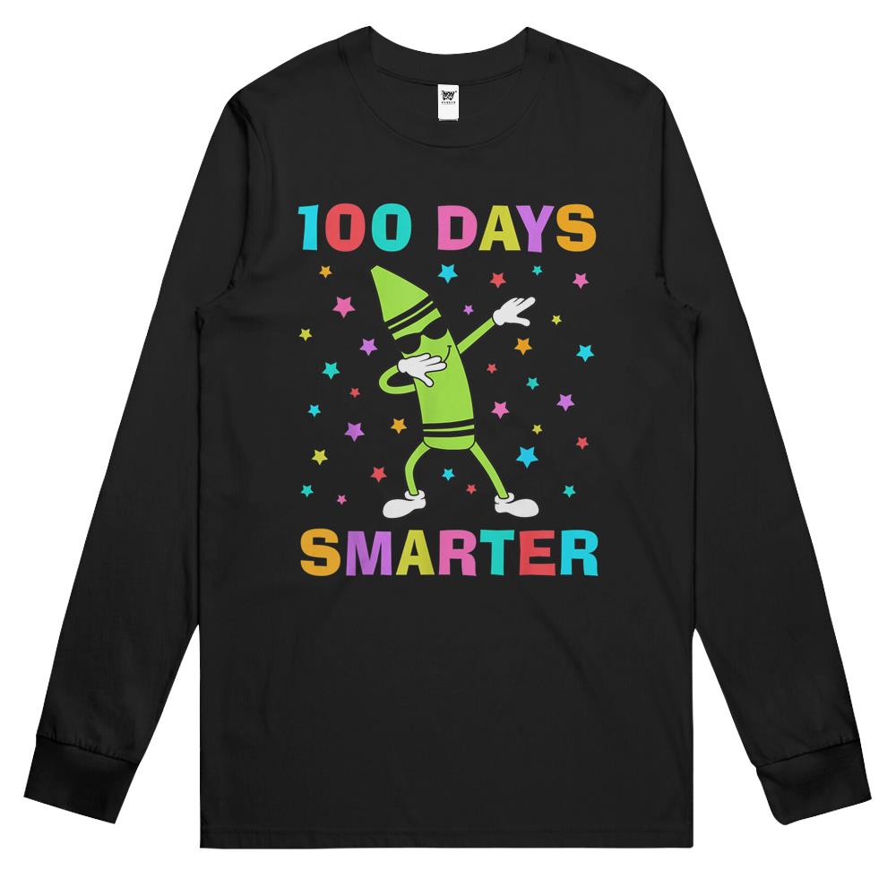 100 Days Smarter 100Th Day Of School Dabbing Crayon Long Sleeve T Shirts