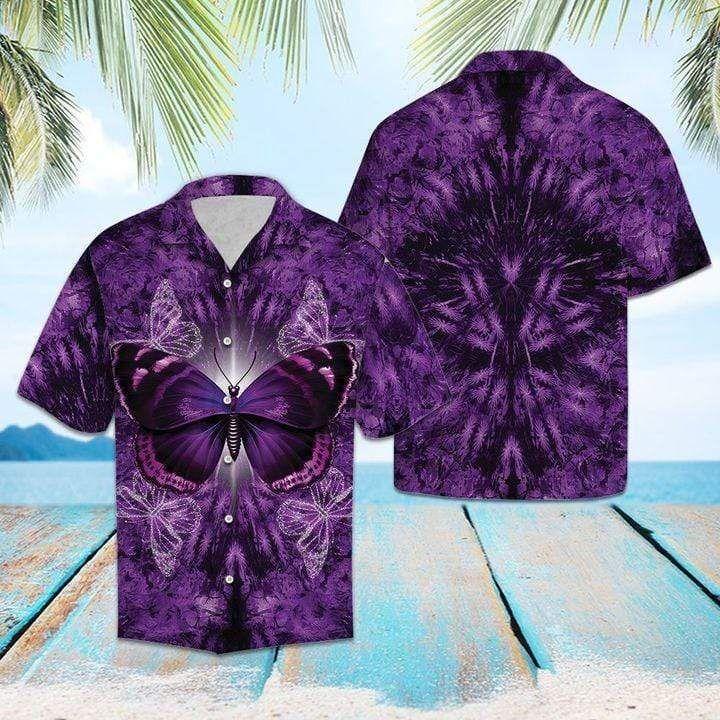Beach Shirt High Quality Hawaiian Aloha Shirts Purple Butterfly Dh