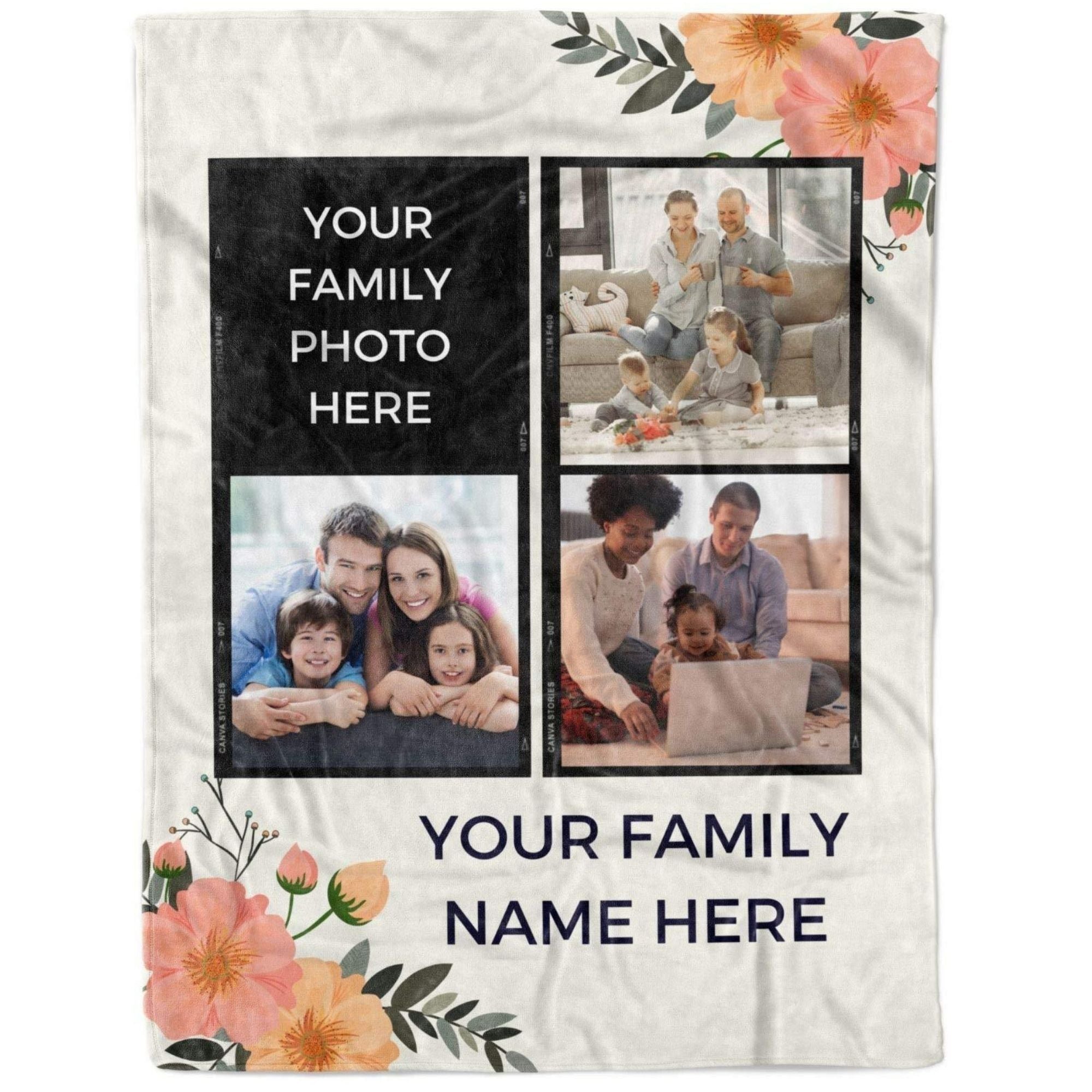 Custom Family Photo Blanket Name Sign Gift