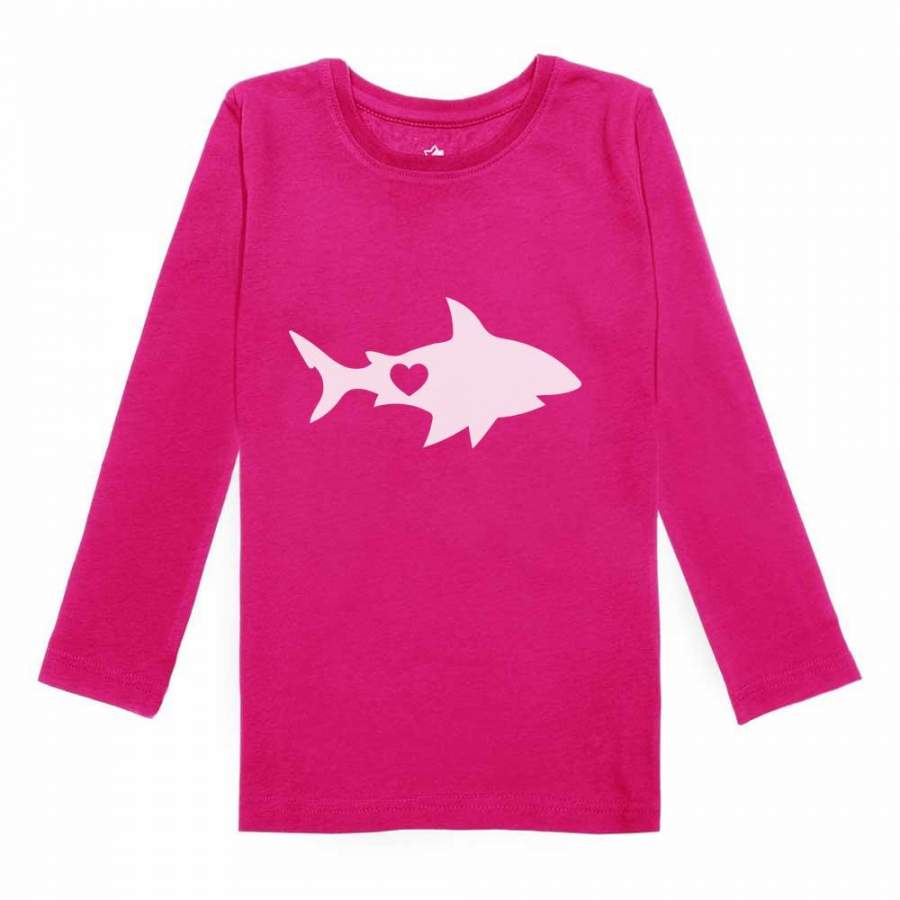 Valentine’s Day Shark with a Heart Toddler Girls Fitted Long Sleeve T-Shirt