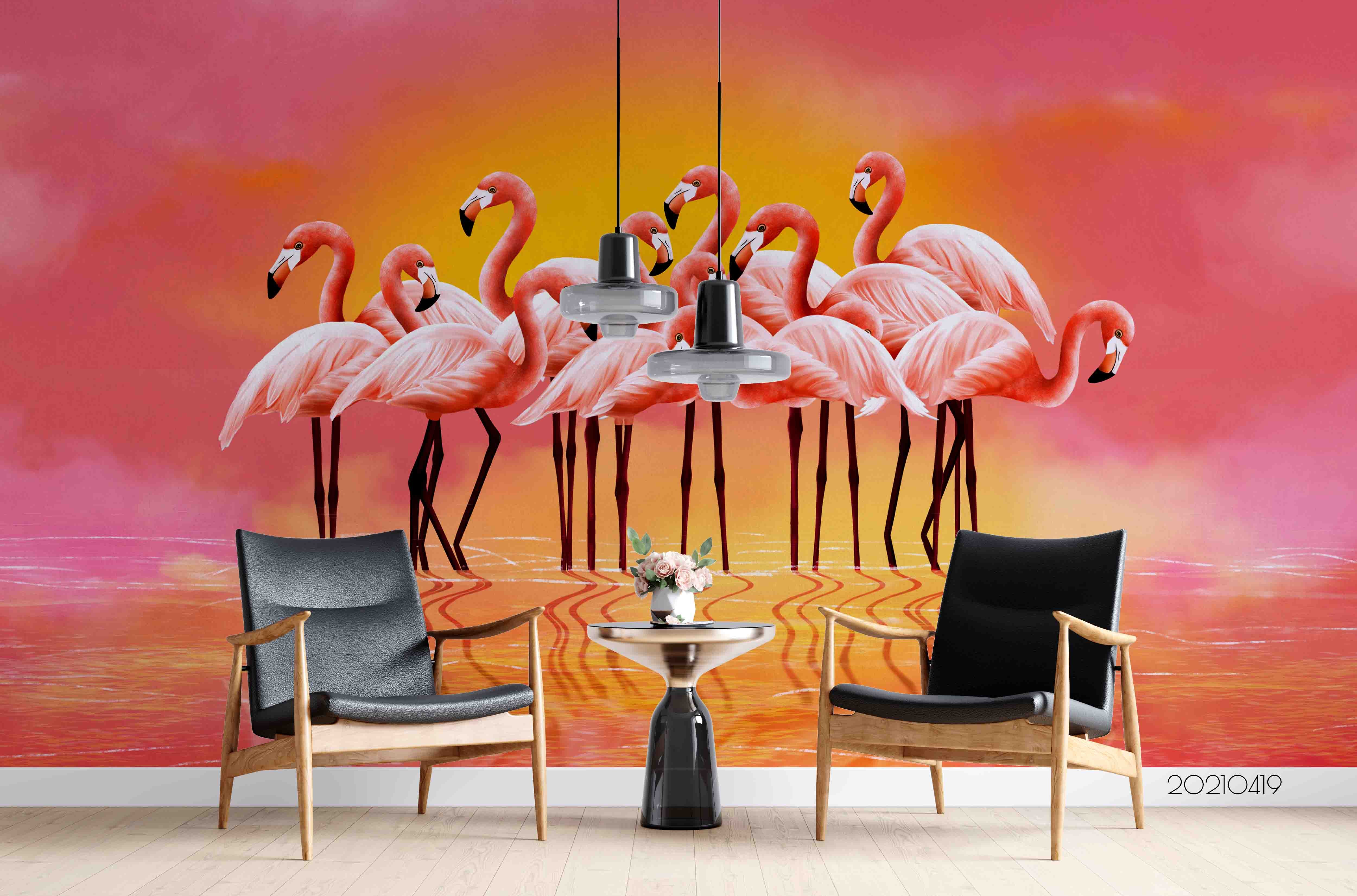 3D Watercolor Animal Flamingo Wall Mural Wallpaper Lqh 636