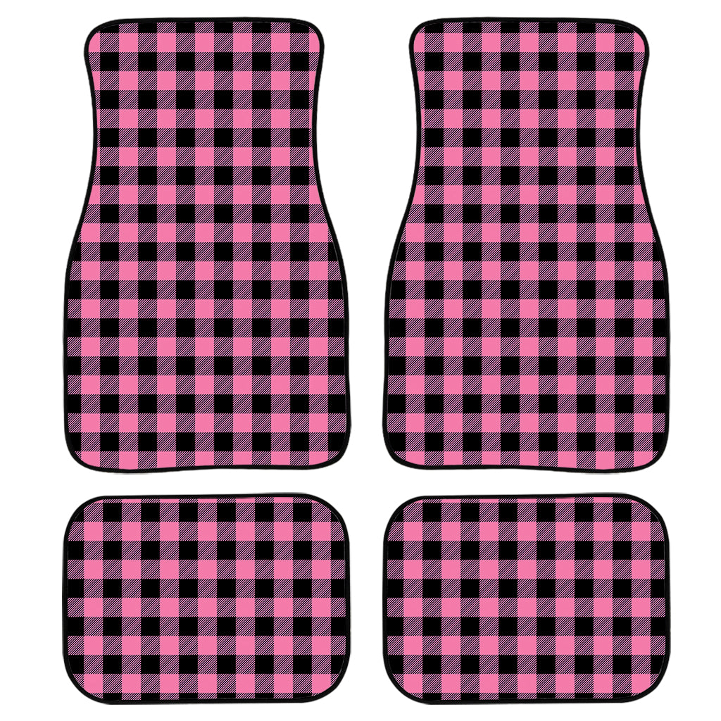 Pink And Black Buffalo Check Print Front And Back Car Floor Mats, Front Car Mat