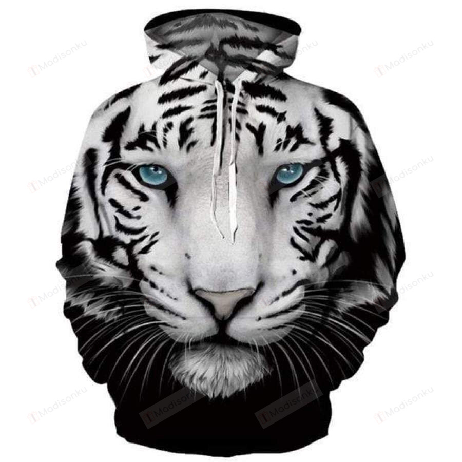 Cool Black And White Tiger 3D All Print Hoodie, Zip- Up Hoodie